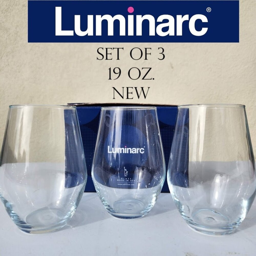 NEW 3 Luminarc Glasses Stemless Wine Glass Cups Barware Set 19 oz Discontinued R